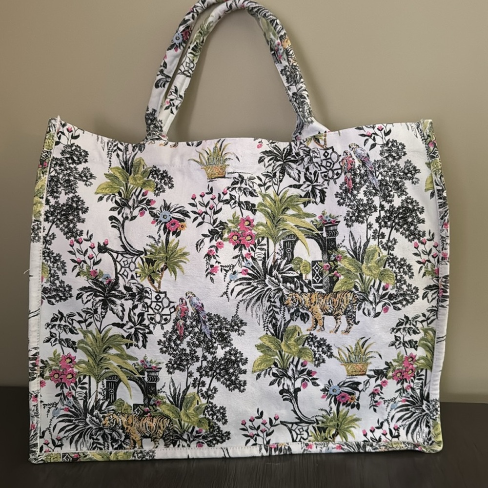 Exclusive Floral Jungle Print Tote Shopping Bag Travel Material Sturdy Cotton - Picture 2 of 13